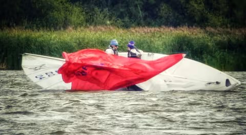 What are they saying to each other? Probably: "That was a very big gust!" Nick and Claire Taylor, Flying Fifteen Open Meeting 2025